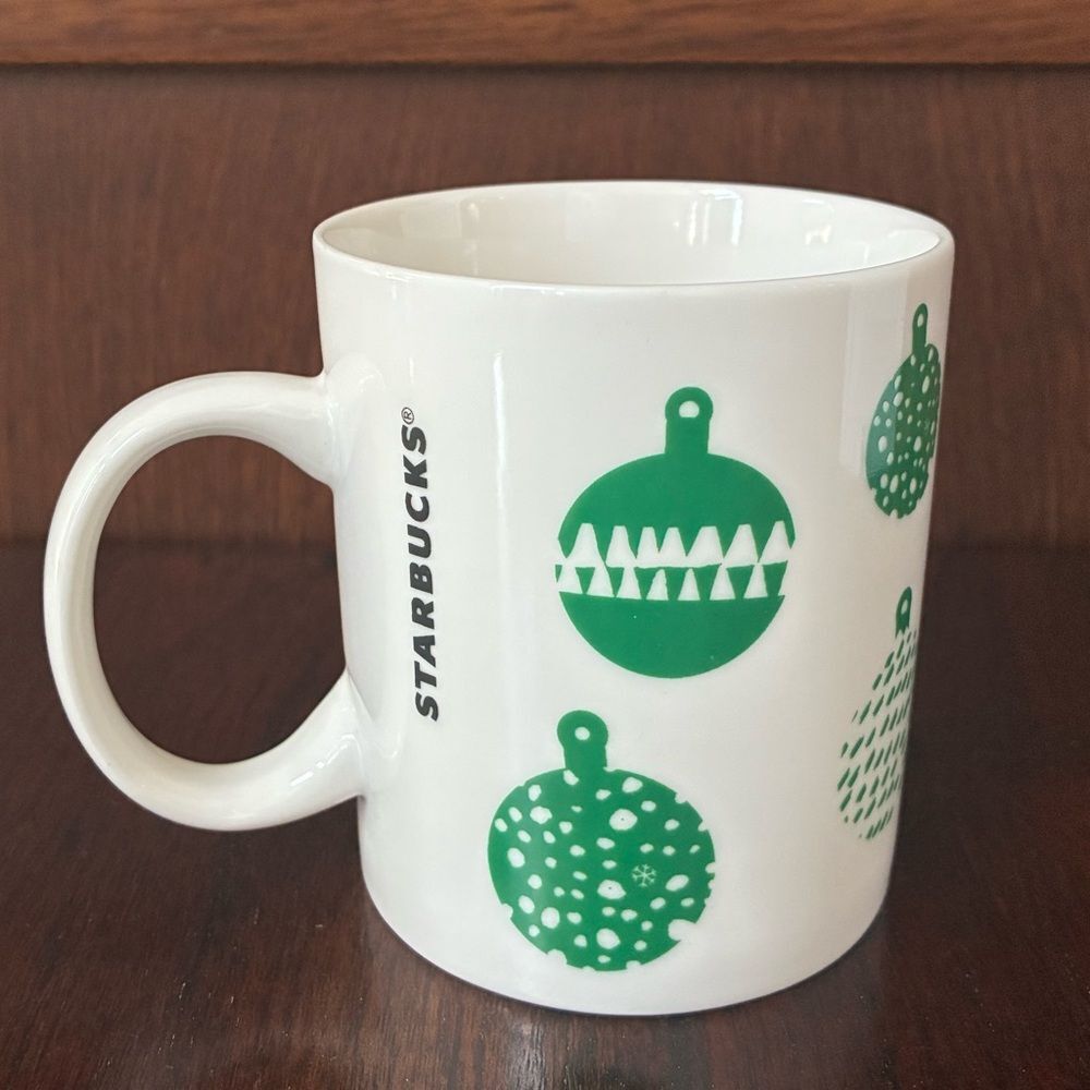 Starbucks Christmas Coffee Mug Tea Cup Green Ornaments Design 2016 Retired 12 Oz